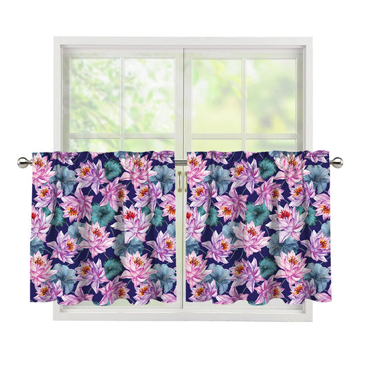 Vintage Lotus Flower Print Tier Curtains