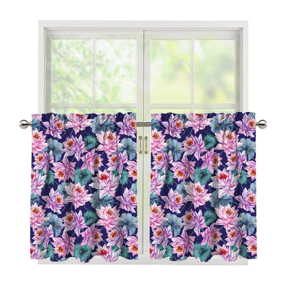 Vintage Lotus Flower Print Tier Curtains