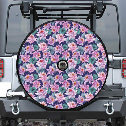 Vintage Lotus Flower Print Tire Cover With Camera Hole