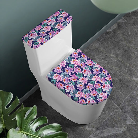 Vintage Lotus Flower Print Toilet Lid And Tank Cover Set