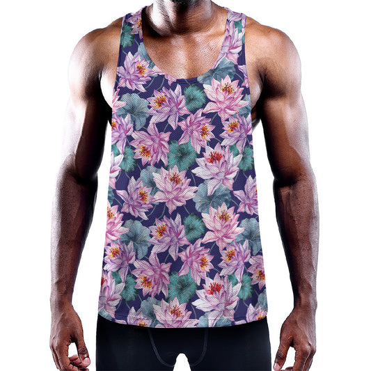 Vintage Lotus Flower Print Training Tank Top