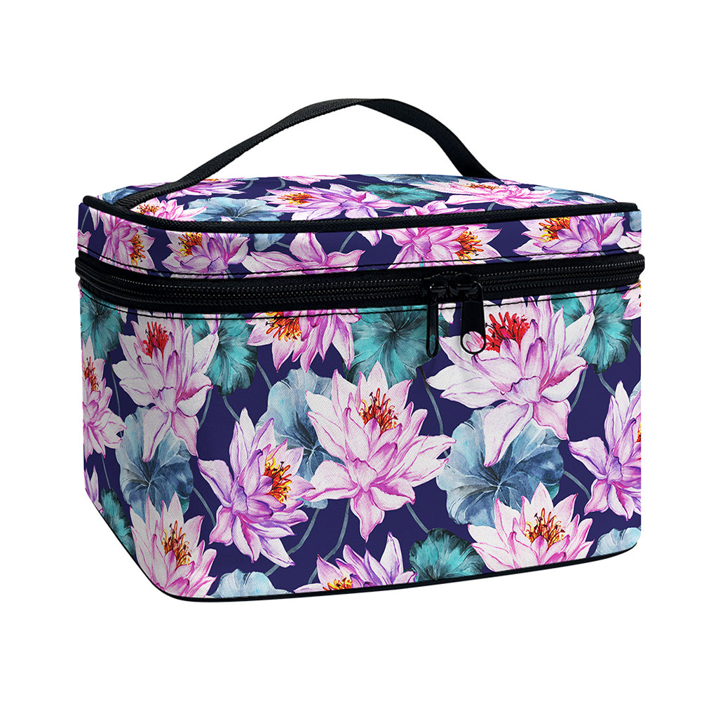 Vintage Lotus Flower Print Travel Makeup Bag