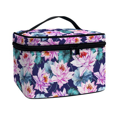 Vintage Lotus Flower Print Travel Makeup Bag