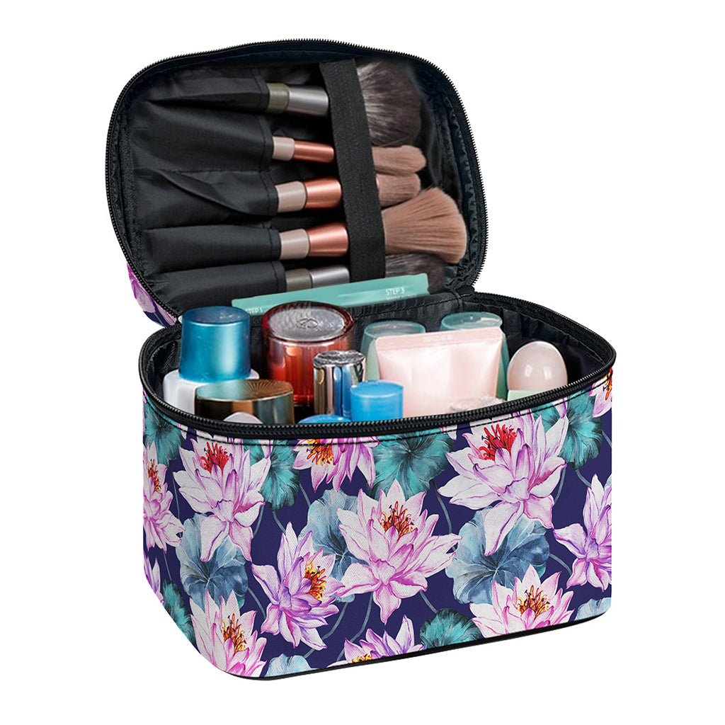 Vintage Lotus Flower Print Travel Makeup Bag