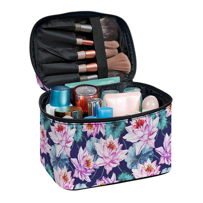 Vintage Lotus Flower Print Travel Makeup Bag