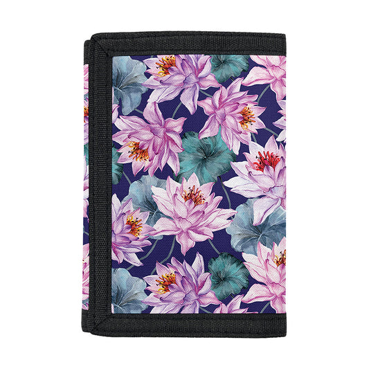 Vintage Lotus Flower Print Trifold Wallet