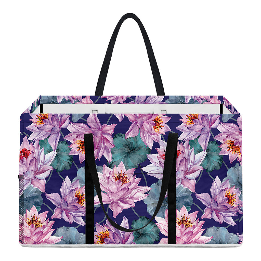 Vintage Lotus Flower Print Utility Tote Bag