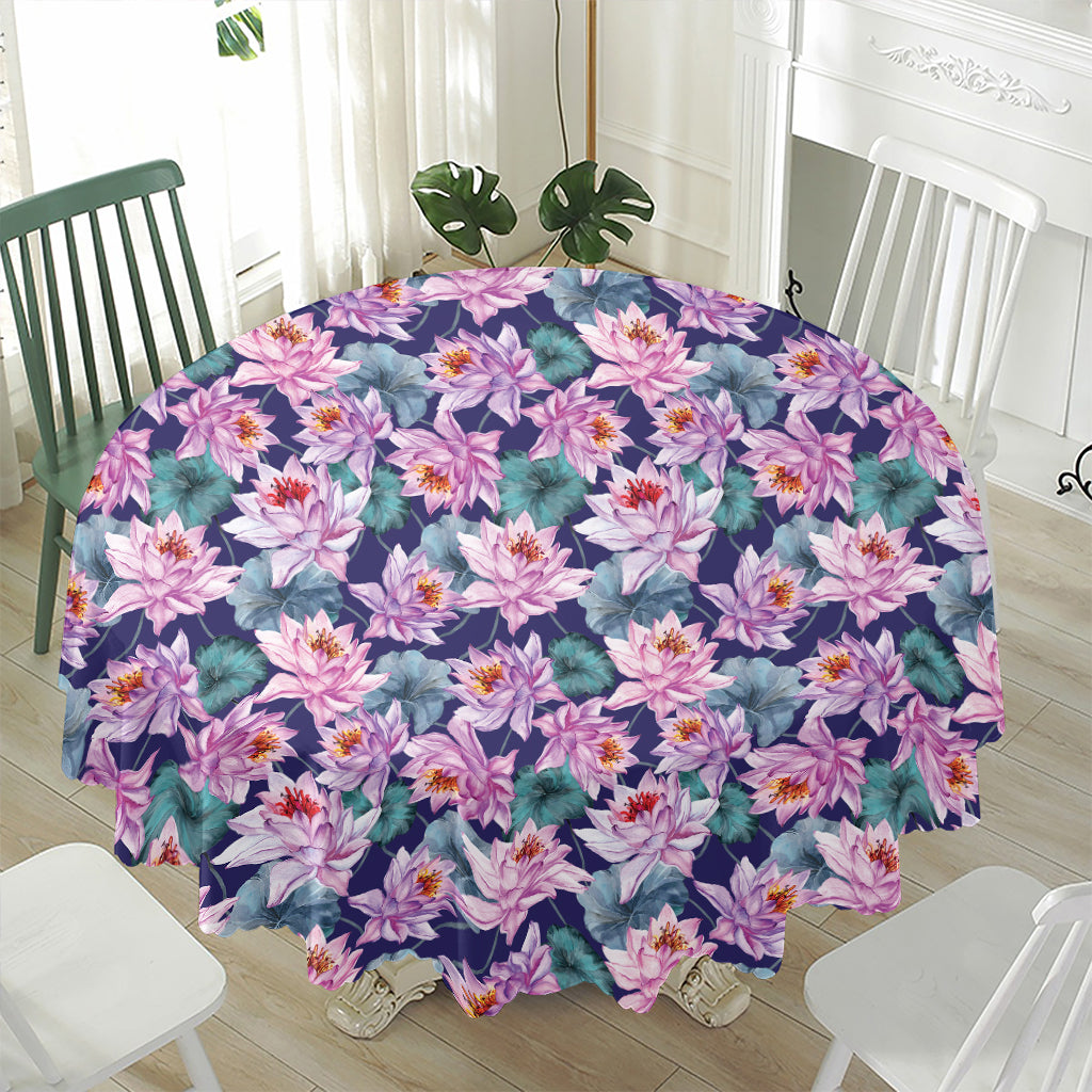 Vintage Lotus Flower Print Waterproof Round Tablecloth