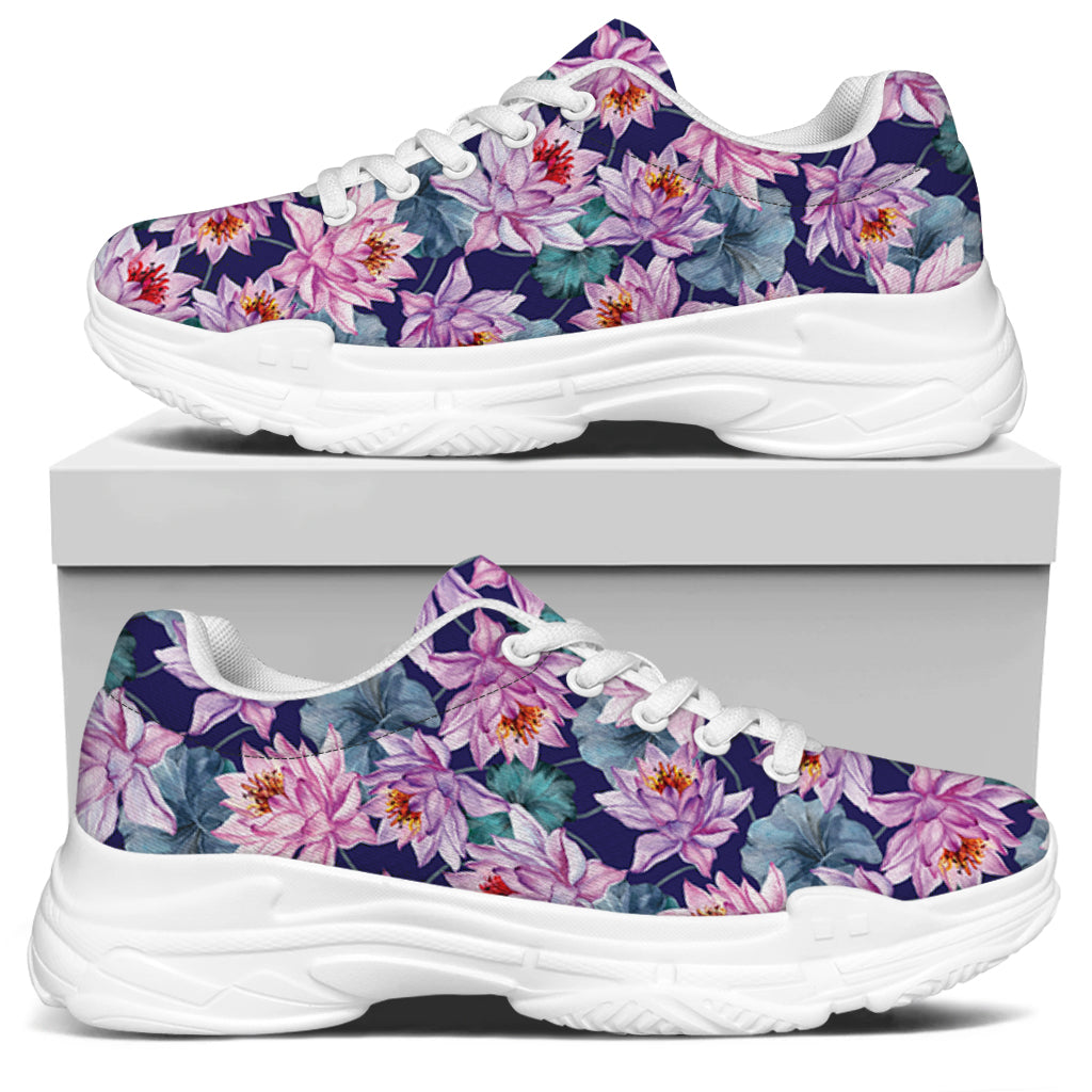 Vintage Lotus Flower Print White Chunky Shoes