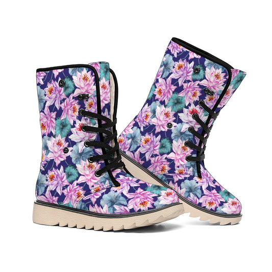 Vintage Lotus Flower Print Winter Boots