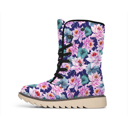 Vintage Lotus Flower Print Winter Boots