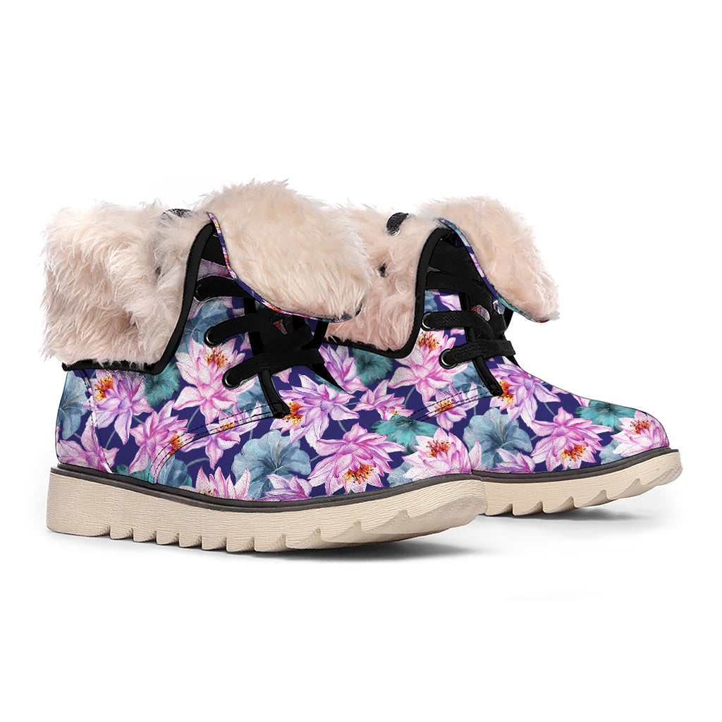 Vintage Lotus Flower Print Winter Boots