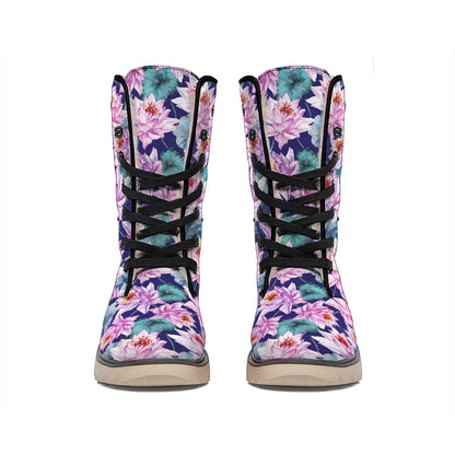 Vintage Lotus Flower Print Winter Boots