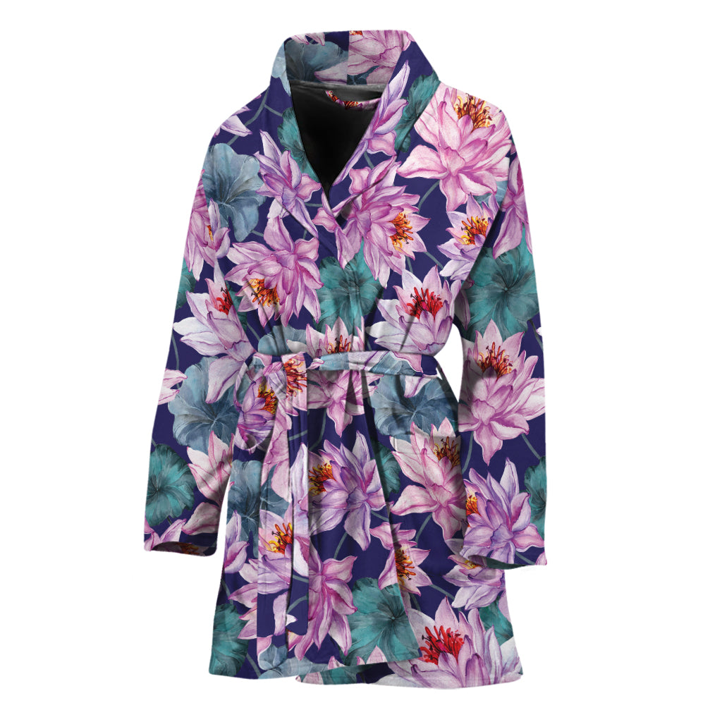 Vintage Lotus Flower Print Women's Bathrobe