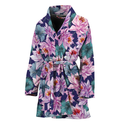 Vintage Lotus Flower Print Women's Bathrobe