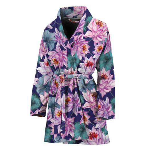 Vintage Lotus Flower Print Women's Bathrobe