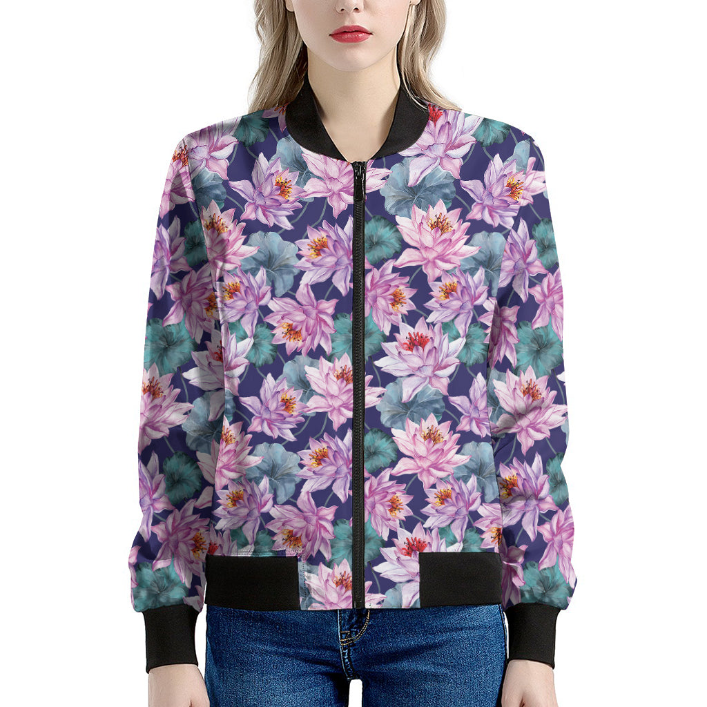 Vintage Lotus Flower Print Women's Bomber Jacket
