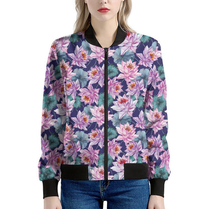 Vintage Lotus Flower Print Women's Bomber Jacket