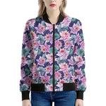 Vintage Lotus Flower Print Women's Bomber Jacket