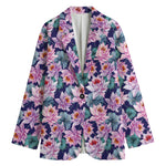 Vintage Lotus Flower Print Women's Cotton Blazer
