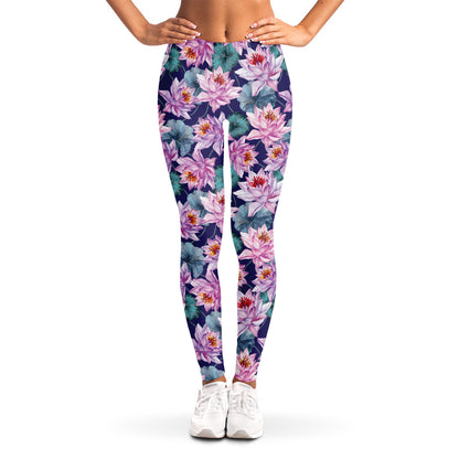 Vintage Lotus Flower Print Women's Leggings