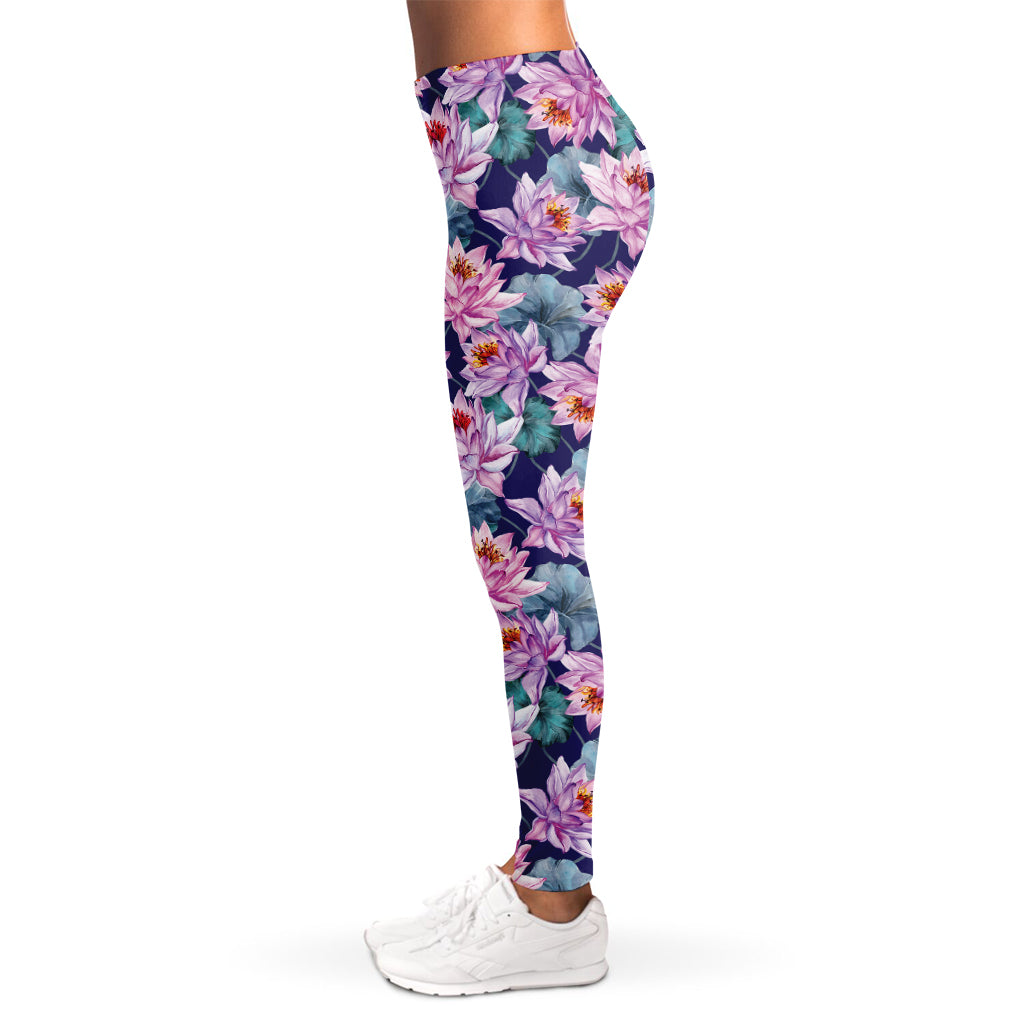 Vintage Lotus Flower Print Women's Leggings