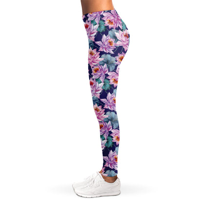 Vintage Lotus Flower Print Women's Leggings
