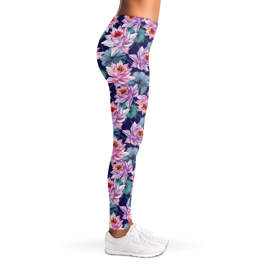 Vintage Lotus Flower Print Women's Leggings