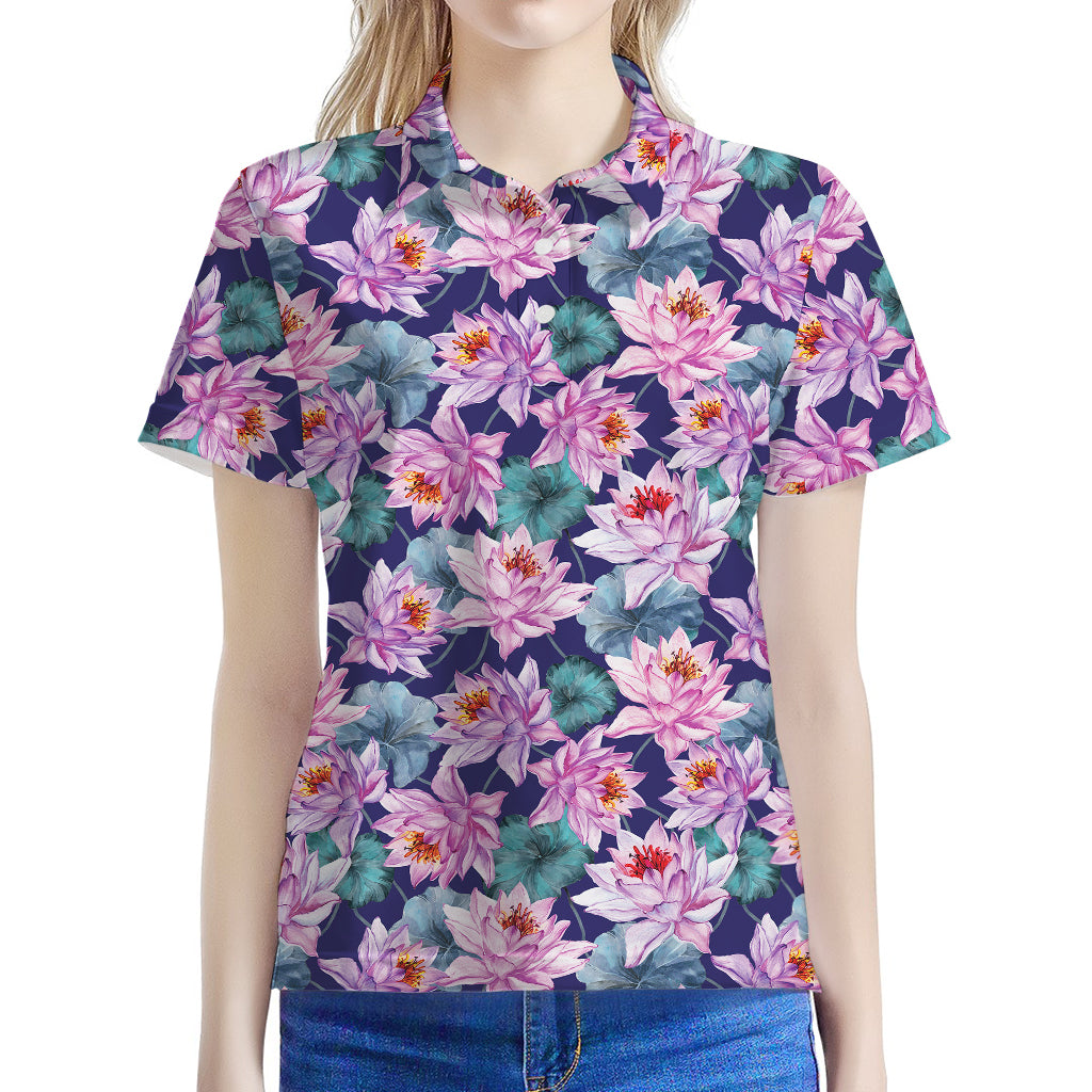 Vintage Lotus Flower Print Women's Polo Shirt