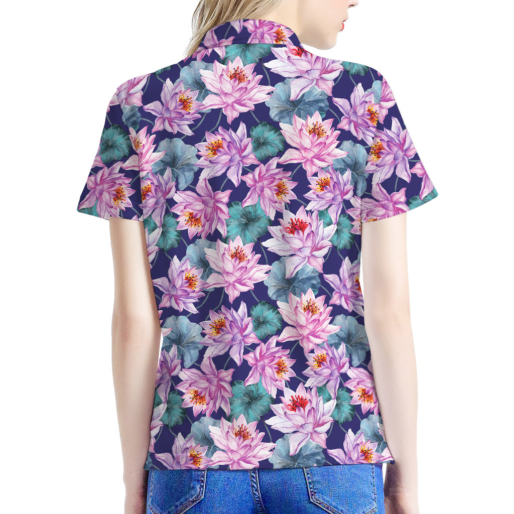 Vintage Lotus Flower Print Women's Polo Shirt