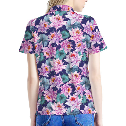 Vintage Lotus Flower Print Women's Polo Shirt