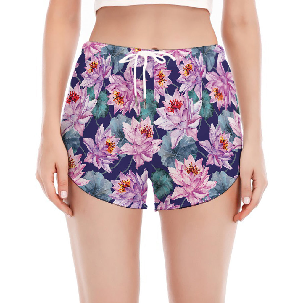 Vintage Lotus Flower Print Women's Split Running Shorts