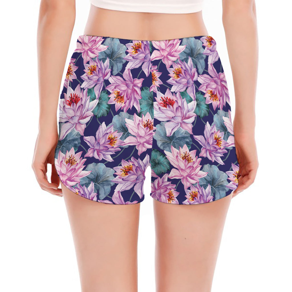 Vintage Lotus Flower Print Women's Split Running Shorts