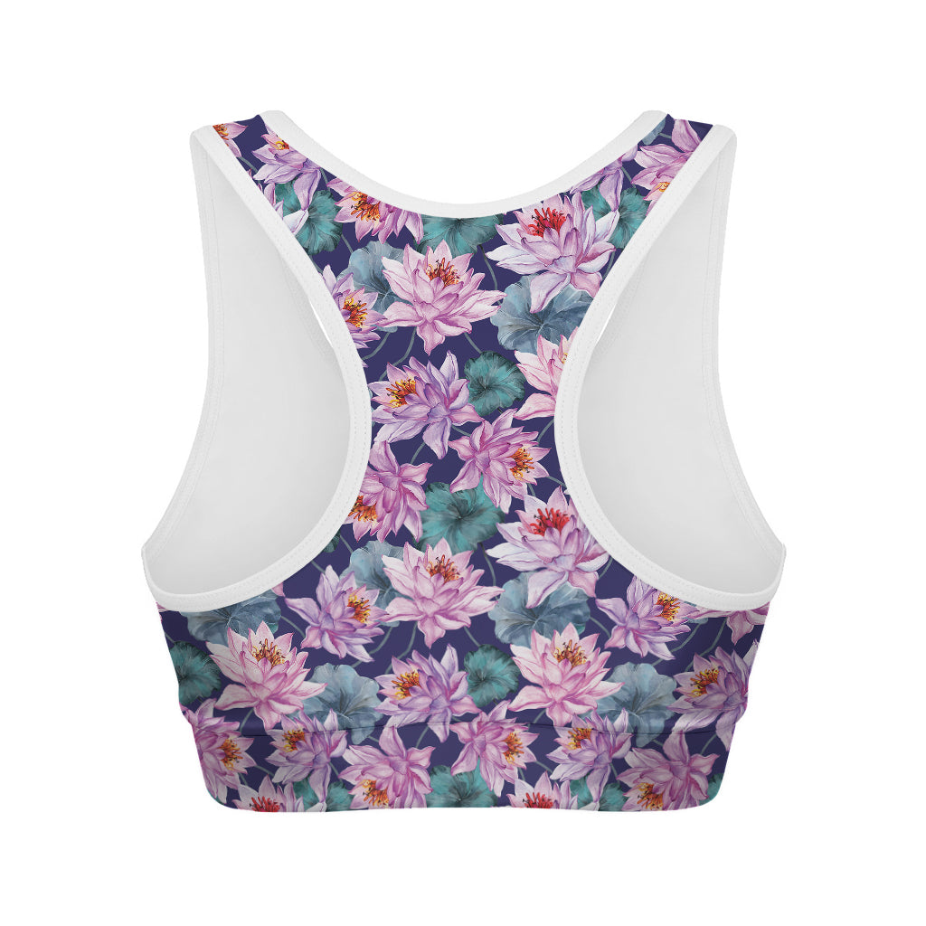 Vintage Lotus Flower Print Women's Sports Bra