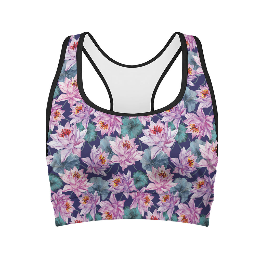 Vintage Lotus Flower Print Women's Sports Bra