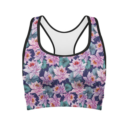 Vintage Lotus Flower Print Women's Sports Bra