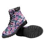 Vintage Lotus Flower Print Work Boots