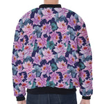 Vintage Lotus Flower Print Zip Sleeve Bomber Jacket