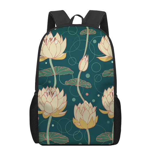Vintage Lotus Pattern Print 17 Inch Backpack