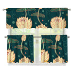 Vintage Lotus Pattern Print 3 Piece Kitchen Curtains
