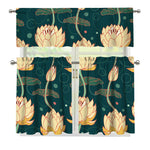 Vintage Lotus Pattern Print 3 Piece Kitchen Curtains