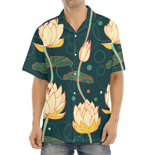 Vintage Lotus Pattern Print Aloha Shirt