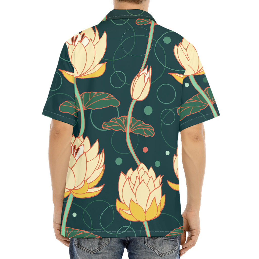 Vintage Lotus Pattern Print Aloha Shirt