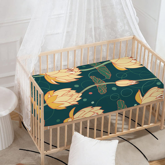Vintage Lotus Pattern Print Baby Crib Sheet