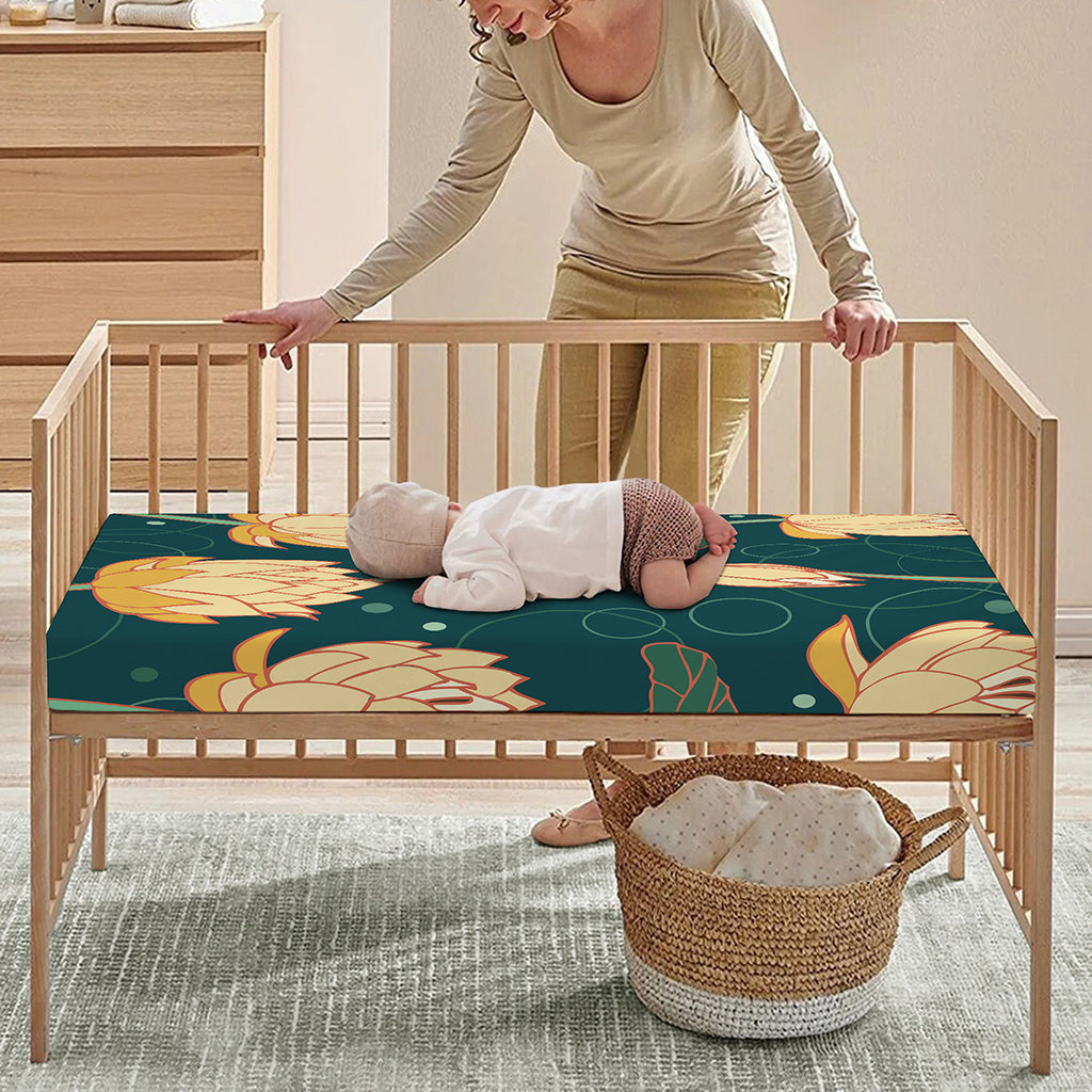 Vintage Lotus Pattern Print Baby Crib Sheet