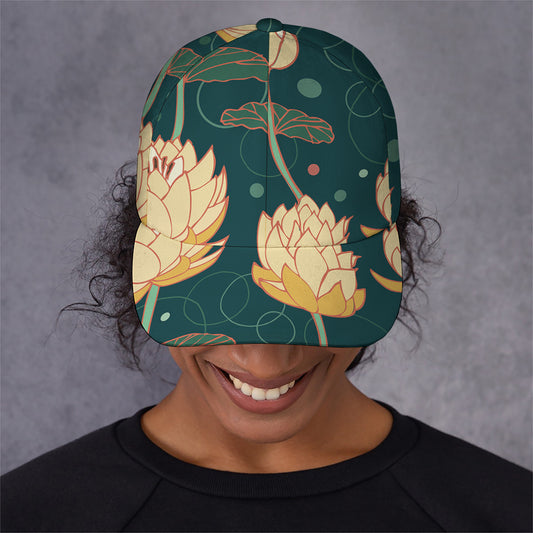 Vintage Lotus Pattern Print Baseball Cap