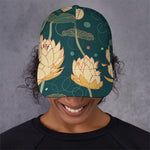 Vintage Lotus Pattern Print Baseball Cap