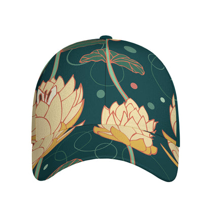 Vintage Lotus Pattern Print Baseball Cap