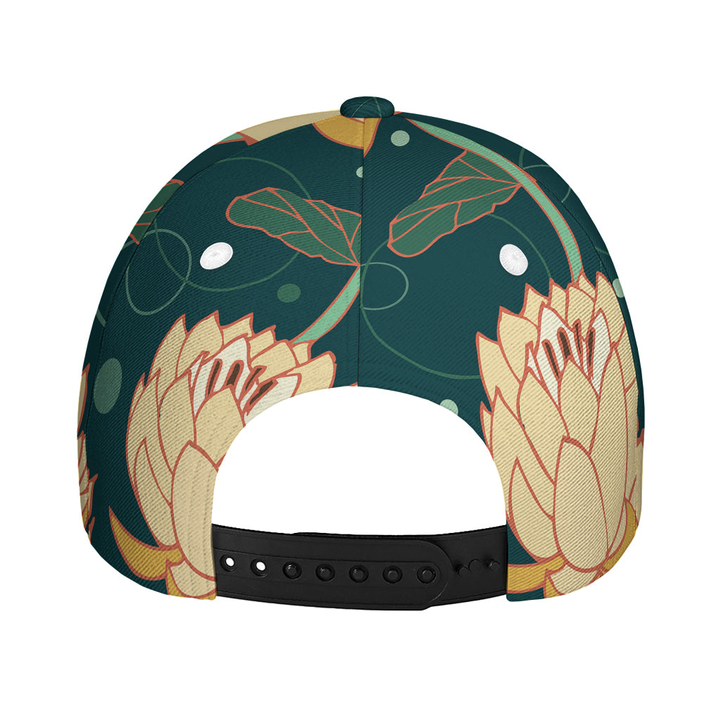 Vintage Lotus Pattern Print Baseball Cap