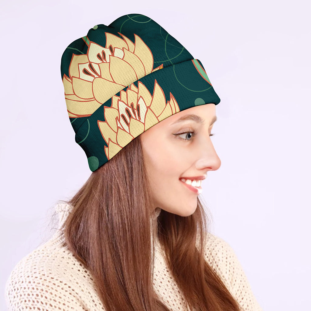 Vintage Lotus Pattern Print Beanie